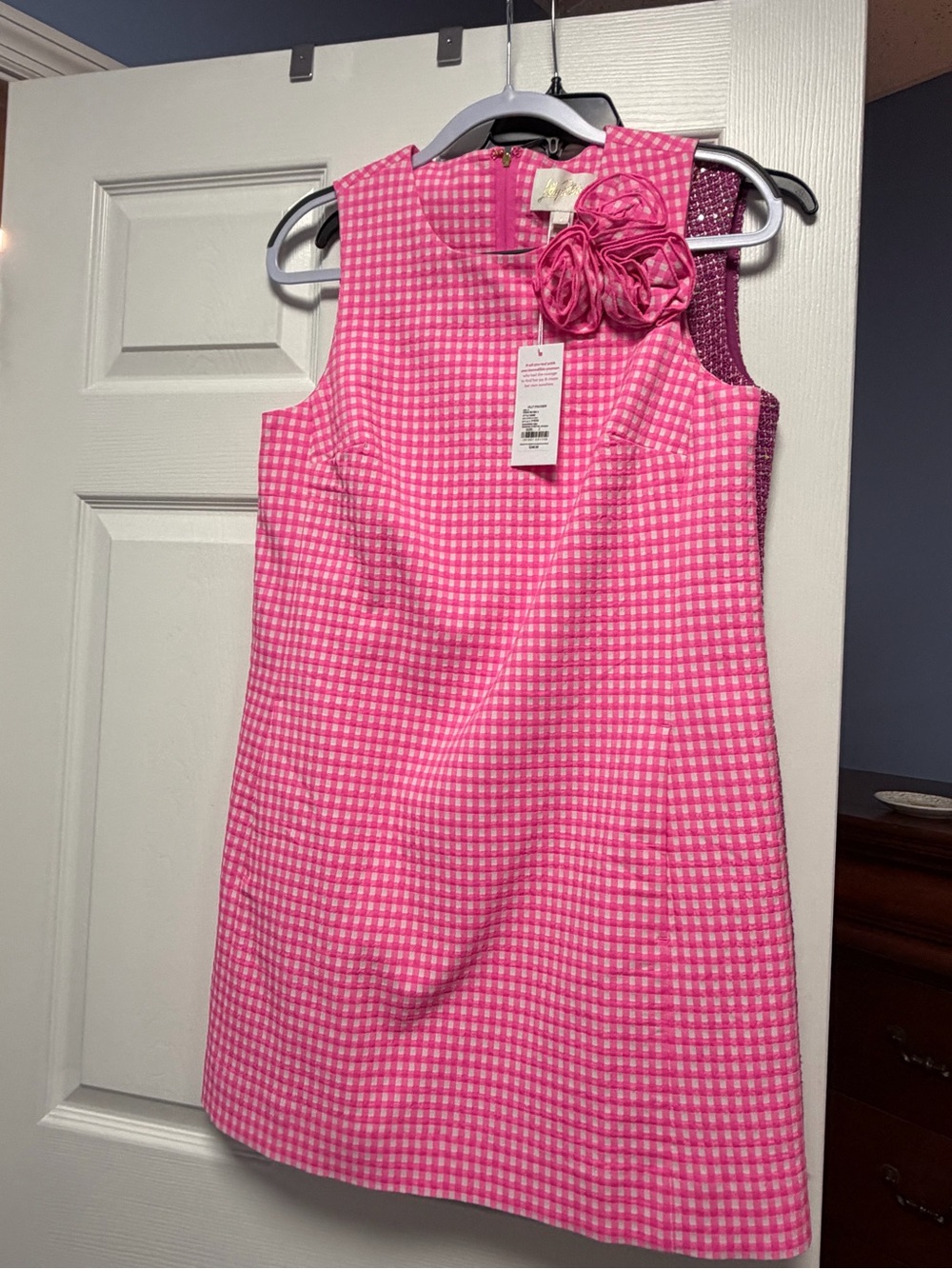 Lilly Pulitzer Hot Pink Gingham Sleeveless Mini Dress with Rosette